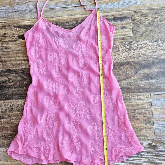PajamaGram Silk Blend Pink Floral Textured Sheer Mini Chemise Slip Night Gown - Picture 7 of 11